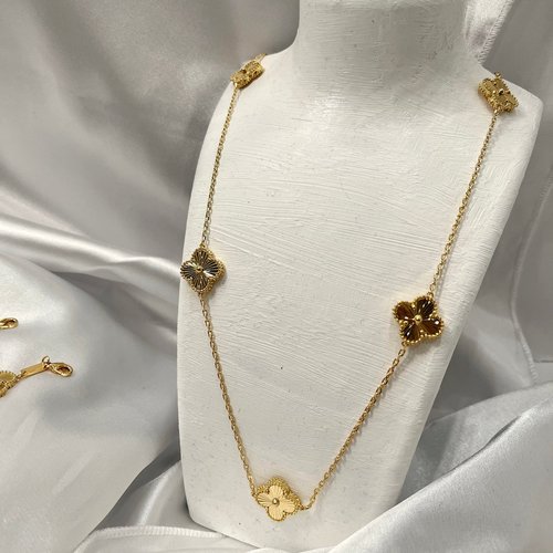 Long Gold Clover Necklace